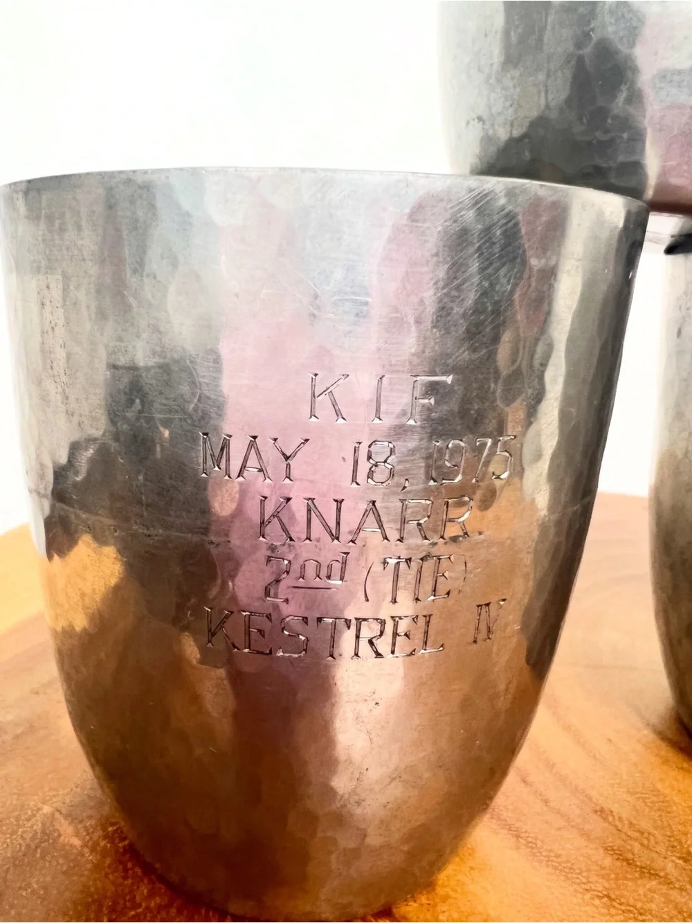 PORTER BLANCHARD 70’s Vintage Sail Boat Racing Hand Hammered Pewter Tumblers 3